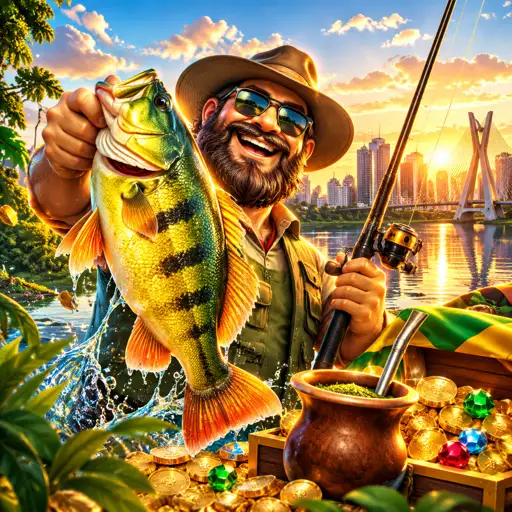 Cartão do caça-níquel Big Bass Bonanza com pescaria e peixes premiados